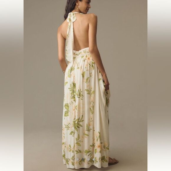 Farm Rio By Anthropologie V Neck Floral Chiffon Maxi Dress - Picture 3 of 4